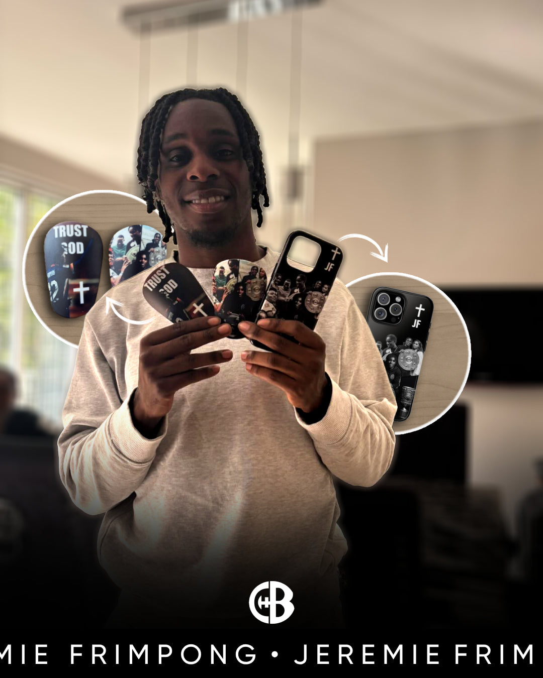 Lewis Miley (NUFC Player ) holding his custom football personalised phone case made by Case4Ball.